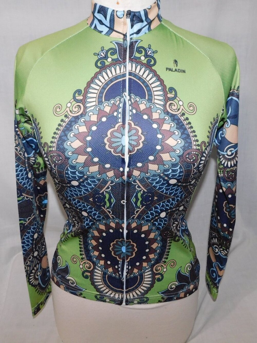 Paladin Green Mandala Flower Long Sleeve Full-Zip Cycling Jersey Top Women's S
